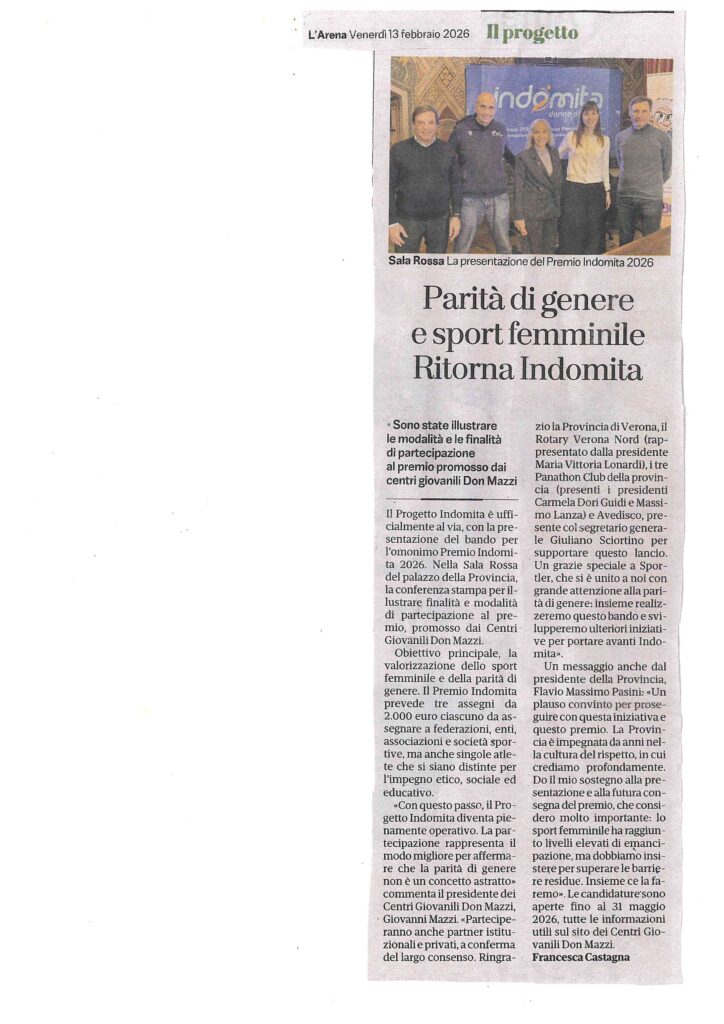 L'Arena - articolo sulla presentazione del bando Premio Indomita 2026