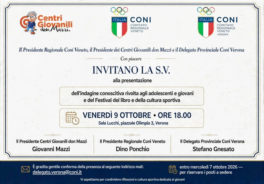 Indagine sui giovani e sport: venerdì 9 ottobre la presentazione a Verona